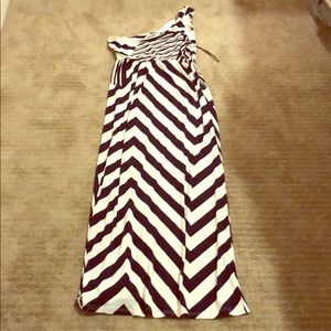 Navy and white one shoulder maxi dress